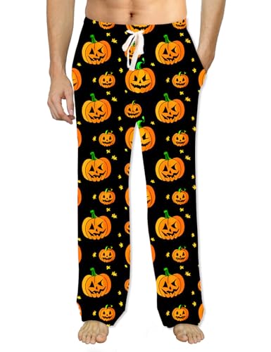 Soophiea Men's Fall Pumpkin Pajama Pants Soft Sleep Bottoms