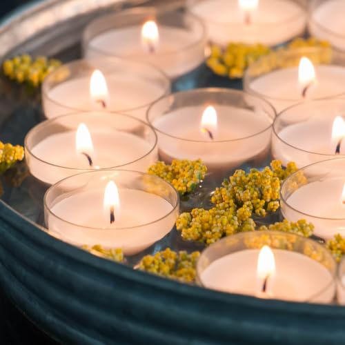 Image of Stonebriar Tea Light Candles - 6 to 7 Hour Burn Time, Unscented Long-Lasting Clear Cup Candles for Home Decor & Special Occasions, Pack of 24, White