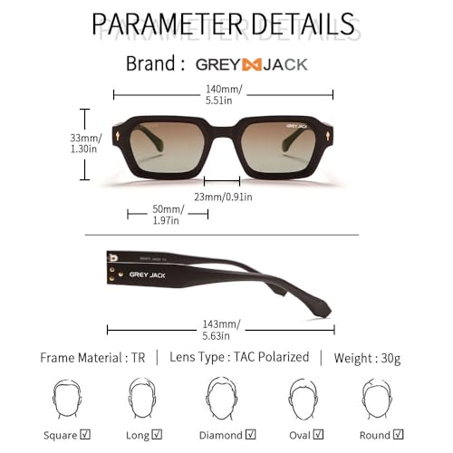 Image of grey jack TR90 Rectangle Polarized Sunglasses for Men Women,Stylish Full Rim Eyewear for UV Protection 21040