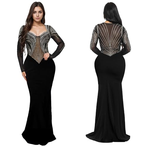 Image of PORRCEY Women's Sexy Elegant Rhinestone Bodycon Dress Hot Drilling Clubwear