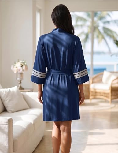 Image of Ekouaer Womens Robe Lightweight 3 /4 Sleeve Bathrobe Soft Short Knit Sleepwear with Pockets