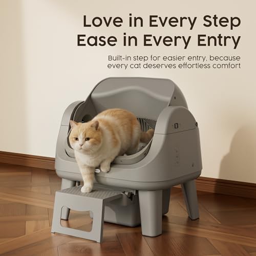 Image of PetPivot Open Top Self Cleaning Cat Litter Box, Automatic Litter Box with 7 Pairs of Safety Sensors, Anti-Pinch Protection and Easy Access Step for Senior Cats, Dark Grey