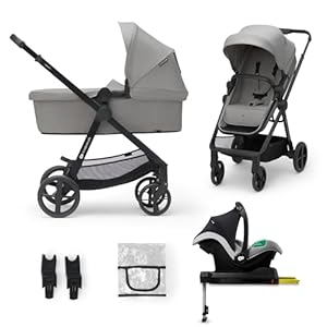 Kinderkraft NEWLY Kinderwagen 4 in 1, Komplettset bis 22 kg, Leicht Kombikinderwagen mit Babyschale Regenschutz Fußsack, wasserfestes Verdeck mit UPF50+, Zusammenklappen, Liegeposition, Schwarz