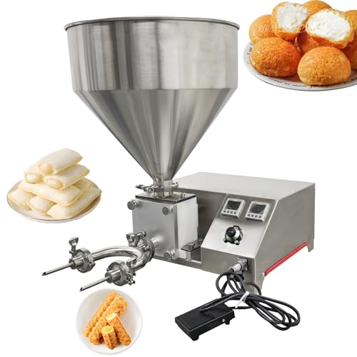EQCOTWEA 20L Commercial Electric Cream Filling Machine Puff Cupcake Pastry Jam Filler with Single/Double Nozzle for Jam Custard Chocolate Filling 110V Automatic Filler for Bakery & Pastry Shop