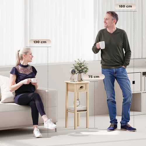 HOMCOM Mesa Auxiliar Rústica, Mesa Auxiliar para Sofá, con Cajón y Estante, Mesita de Noche para Salón, Dormitorio, 30x30x75 cm, Madera Natural - imagen 4