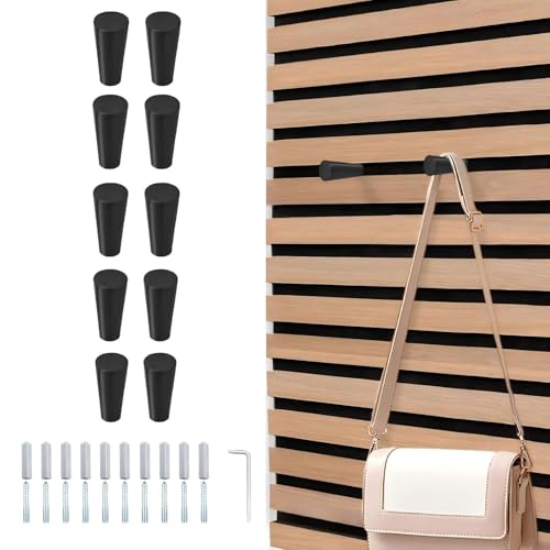 BTSAE Heavy Duty Wall Hooks, 10-Pack Coat Hooks for Door, Black Metal Hooks with Screw, Wall Mounted Hat Hooks for Acoustic Panels, Bathroom, Bedroom, Living Room (Black)