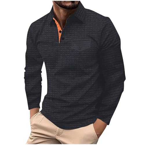 Men's Polo Shirts Long Sleeve 2025 Casual Polo T-Shirts Color Block Slim Fit Golf Polo Shirt with Pocket