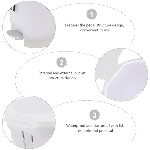 AMPLIN 7L Round Pedal Dustbin with Soft-Close Lid And Foot Pedal | Trash Can/Dustbin For Home, Kitchen, Bathroom, Office And Washroom With Lid And bucket | Pack of 1 3