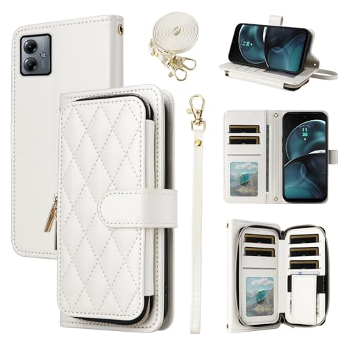 Étui portefeuille pour Motorola Moto G14, protection intégrale zippée à 9 fentes