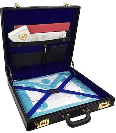 Masonic Regalia MM WM Attaché Mason Apron Hard Case Briefcase with Yellow Compass