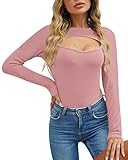 For G and PL Damen Rosa Langarm Shirt Basic Einfarbig Oberteile Freizeit Rundhals Fit T-Shirt Top für Herbst Winter S