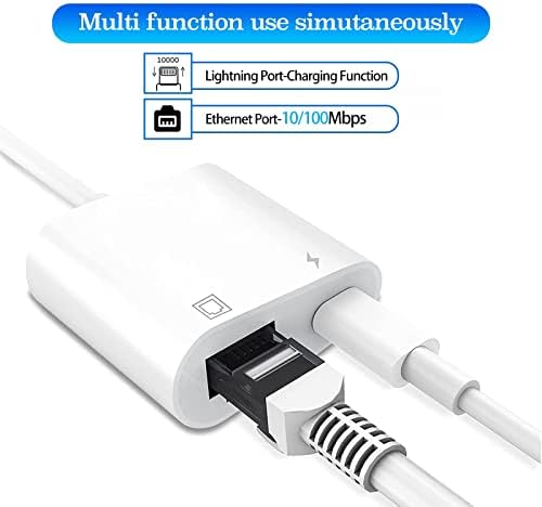 Lighting to Ethernet RJ45 with Charging for lPhone/lPad [Apple MFi Certified], Phone Ethernet Adapter Charging Support 10/100 Mbps High Speed, System Requires iOS 10.3.3 or Up