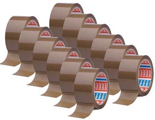 tesa tesapack 64014 - Geräuscharmes 66 m Paketklebeband zum Verpacken von Paketen und Versandschachteln - braun - (12 Rollen, Single)