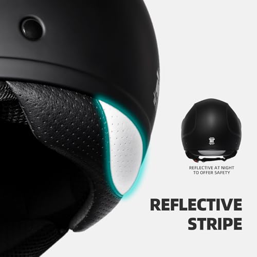 TRIANGLE Open Face Motorcycle Helmets 3/4 Half Helmet for Adult Men Women Dot Approved (Matte Black, Medium)