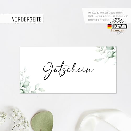 50 Blanko Gutscheine zum selbst Ausfüllen | Gedruckt auf Premium Papier | Gutscheinvorlage Gutscheinkarte Geschenkgutschein (Gutschein Eucalyptus)