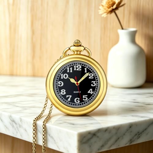 Image of Vintage Quartz Pocket Watches for Men with Chains, Analog Pocket Watch for Women, Gifts for Dad /Grandpa Gifts for Him for Birthday