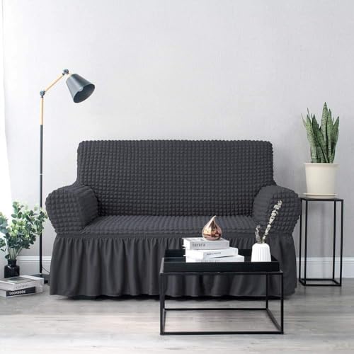 Image of Bails Sofa Cover 2 Seater Fully Covered | Sofa Cover 3 Seater Fully Covered | Sofa Cover 2 Seater | Universal Elastic Bubble Fabric with Frill Sofa Protector Cover (Grey, 2 Seater)