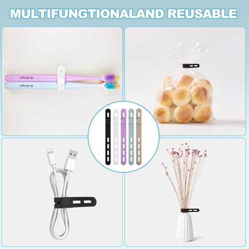 15 unidades de atadores para cables de silicona reutilizables, organizadores flexibles para cables de cargador, secador de pelo y cables eléctricos para hogar y oficina miniatura 6