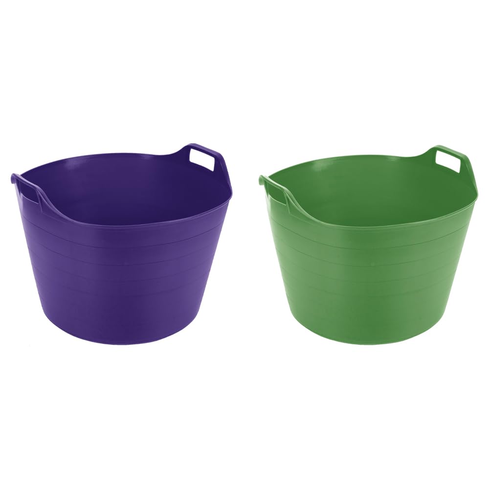M1SS (Set of 2) 75L Litre Blue And Sky Blue Robust Versatile Extra Large Flexi Tub Garden Home Flexible Plastic Storage Container Bucket Trugs Horse Feeder Flex Tub- MADE IN UK (Purple + Lime Green)