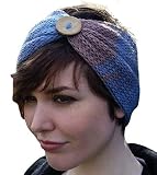 Handmade Blue Purple Merino Wool Headband with Button