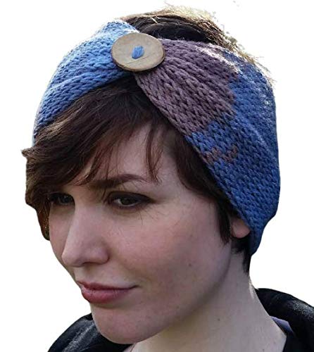 Handmade Blue Purple Merino Wool Headband With Button #TOP4