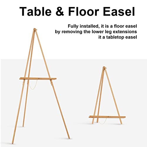 Falling in Art 65" A-Frame Tripod Easel Stand, Wooden Display Easel with Adjustable Canvas Holder, Floor Easel for Wedding Signs, Posters, Paintings, Artwork(Natural) 2 Pack - Thumbnail 4