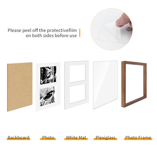8.5x11 Oak Wood Picture Frame - Minimalist 8.5x11 Picture Frame with Mat Display 2Pcs 5x7 Photos, 5x7 Picture Frame Wood, Natural Solid Wooden Picture Frames(1 Pack, Walnut)