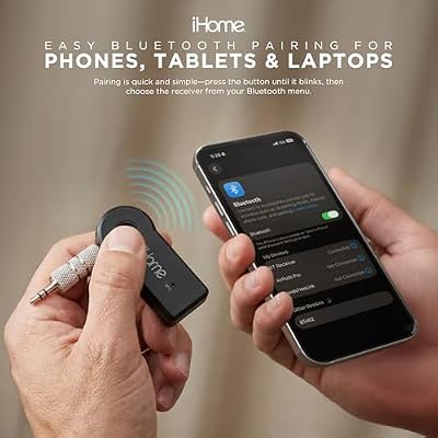 iHome 3.5mm Audio Receiver with Built-in Mic, Wireless Music Streaming, Compact Design