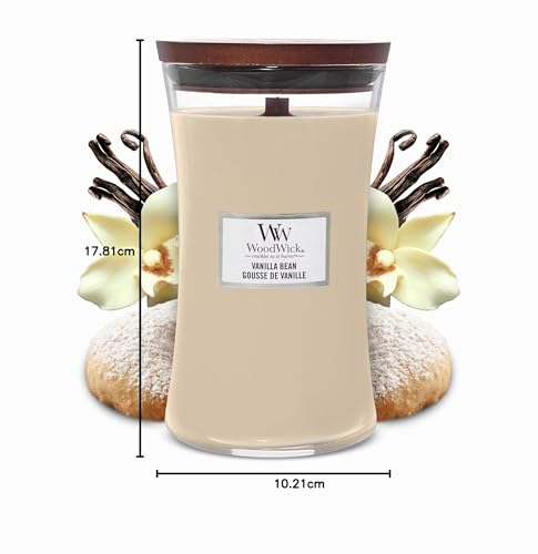 WoodWick Große Duftkerze im Sanduhrglas mit knisterndem Docht | Vanilla Bean | bis zu 130 Stunden Brenndauer