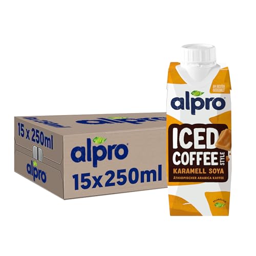 Alpro Iced Coffee Karamell Soja Kaffee mit Sojadrink und Karamell Von Natur aus laktose- und glutenfrei Vegan und ideal für unterwegs 15 x 250 ml