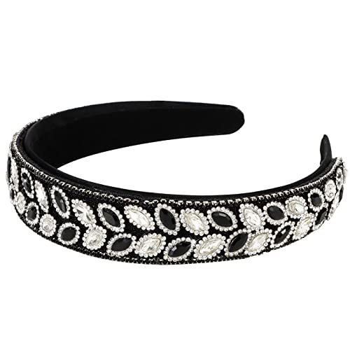 Wecoe Black Rhinestone Headband Women Non Slip Fashion Bling Sparkly Fancy Leaf Shape Diamond Headband Vintage Baroque Wide Headband Hair Band Holiday Birthday Formal Hair Accessories For Women Girls #TOP19