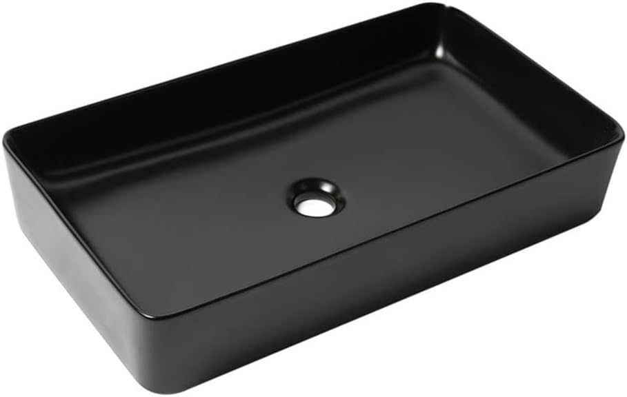Pemberly Row 24" Rectangular Above Mount Ceramic Sink, Black Matte Finish, High Grade Porcelain, Vessel Installation, Modern Bathroom Sink for Countertop Use