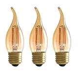 Panledo LED Filament Candelabra Bulb 4W Dimmable, 40W Equivalent, Vintage Classic Edison style, Amber Glass Light bulbs, Gold Tint Flame Tip, E26 Base, Ultra Warm White 2200K, Pack of 3