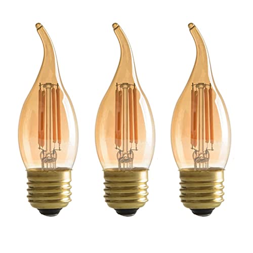 Panledo LED Filament Candelabra Bulb 4W Dimmable, 40W Equivalent, Vintage Classic Edison Style, Amber Glass Light Bulbs, Gold Tint Flame Tip, E26 Base, Ultra Warm White 2200K, Pack of 3