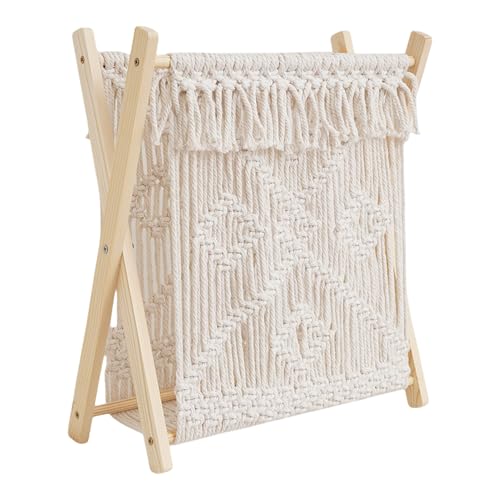 Estantería macramé pequeña con marco de madera noble estilo bohemio de pie 2