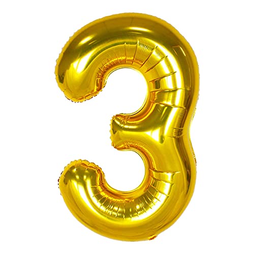 Image of Golden 32 Inches 3 Numbers Shape Large Big Foil Helium Balloons For Party Decorations In Happy Birthday Anniversary Office Items Materials Set Pack, 1 Piece