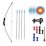 Archery 20lb Recurve Bow and Arrow Set – Detachable Longbow for Adults & Youth, Beginner Training & Hunting Target Practice, Lightweight Fiberglass Bow for Outdoor Shooting, Right & Left Hand Use