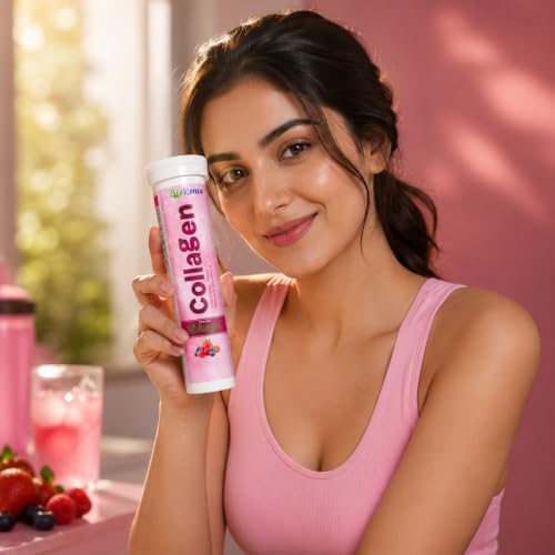Image of Collagen Effervescent Tablets For Skin Glow & Hydration | With Vitamin C, Hyaluronic Acid, Resveratrol & Amla Extract | Vegan Collagen Supplement | Mix Berry Flavour | 15 Tablets Each | Pack Of 5