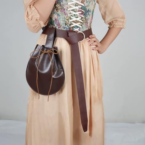 NICENEEDED Medieval Leather Belt, Skirt Hikes Tied Waistband Vintage Belt Medieval Cosplay Belt, PU Leather Ring Belt Costumes Accessories for Women Renaissance4