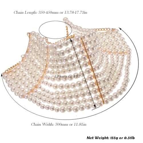 Fashion Jewelry Chunky Statement Necklace, Simulated Pearls Bib Necklace Costume3