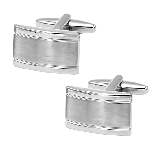 Boutons de manchette rectangulaires pour homme, argentés, 1 paire de boutons de manchette en laiton et acier inoxydable, compatibles avec costume, mariage, cadeau d'affaires, classique, élégant