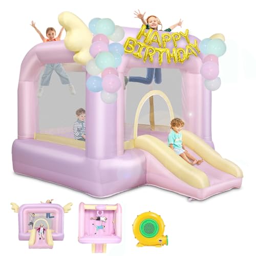 Inflatable White Bounce House with UL Blower, Pearl Fortress