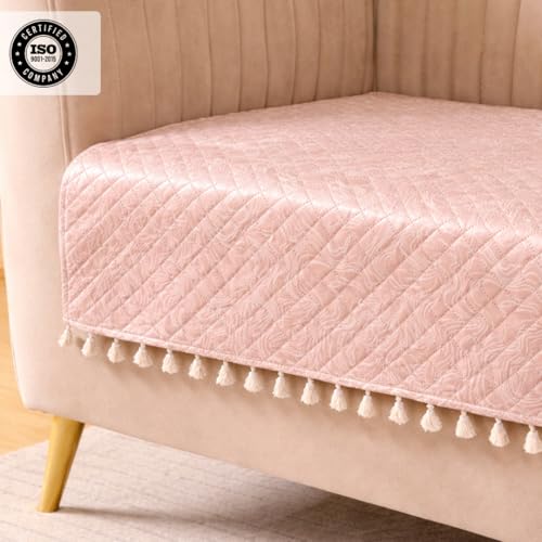 Image of HOMEMONDE 2 Seater Quilted Velvet Printed Sofa Cover with Tassels |Soft, Durable & Premium Fabric with Tassels | Sofa Cover Mats for Living Room, Bedroom & Office (76 X 122 CM, Opaline Drift)