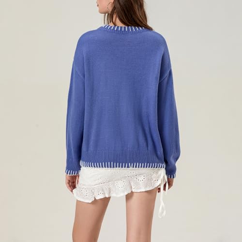 Image of Women Cute Bow Knit Sweater Y2k Long Sleeve Crew Neck Knitted Pullover Top Oversized Going Out Fall Winter Knitwear