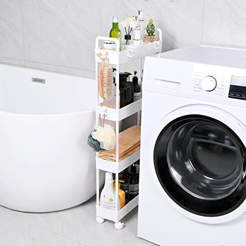 Arogan Slim Rolling Storage Cart With Wheels, 4 Tier Organizer, Rolling Utility Cart For Kitchen, Bathroom, Laundry Room, Office, Narrow Place (White) #TOP2