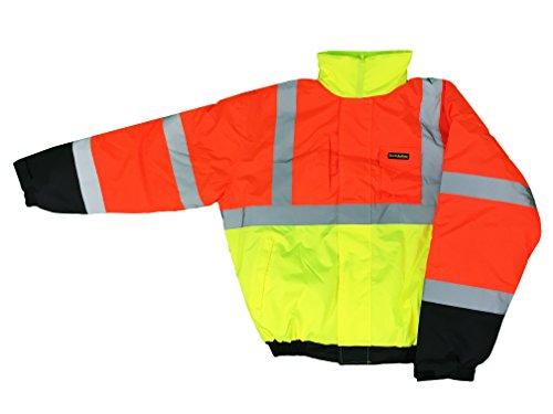 Kwiksafety Clearance | Tri-Colored Safety Bomber Jacket | Hi Viz Long Sleeve Reflective Work Wear | Water Resistant Foldable Hideaway Hood Thermal Lining | Construction Motorcycle Security | X-Large #TOP1