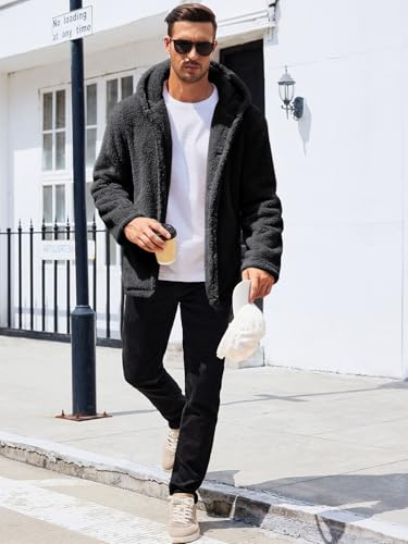 PASLTER Mens Fuzzy Sherpa Jacket Fluffy Fleece Open Front Cardigan Button Down Coat Winter Warm Thicken Lined Outwear4