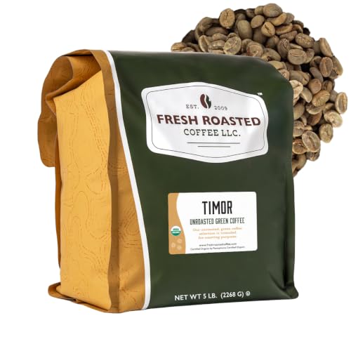 Fresh Roasted Coffee, Organic Timor Unroasted Green Coffee Beans for Home Roasting, USDA Organic, 100% Single Origin, Kosher, 5 lb (80 oz)