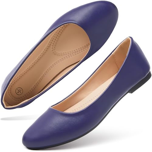 hash bubbie Women's Flats Shoes Ballet Flats Dress Shoes Comfortable PU Leather Slip on Shoes for Women(Dark Purple.US7)