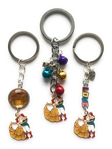 Image of Belle princess dancing with prince keyrings - various designs - beauty and the beast